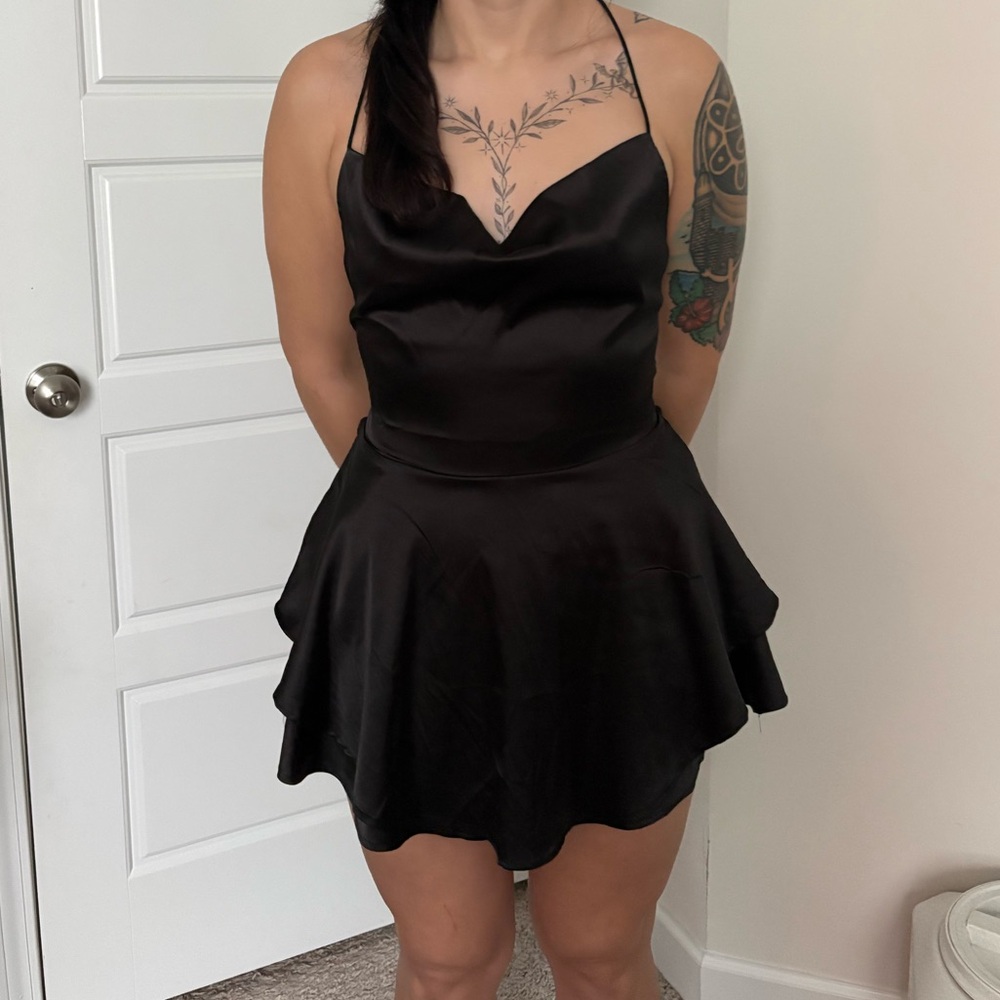 Black strappy back Satin Romper